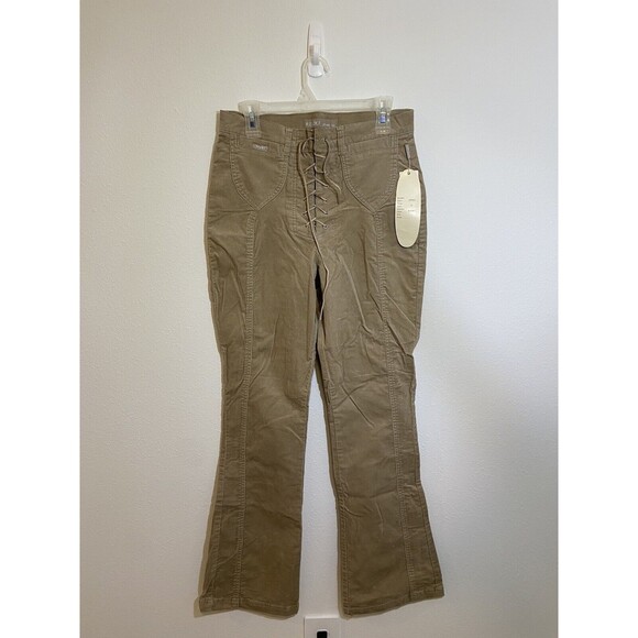 Revolt Rare Vintage Corduroy Retro Flare Jeans Sz 14 Khaki High Rise Laceup New - Picture 1 of 13